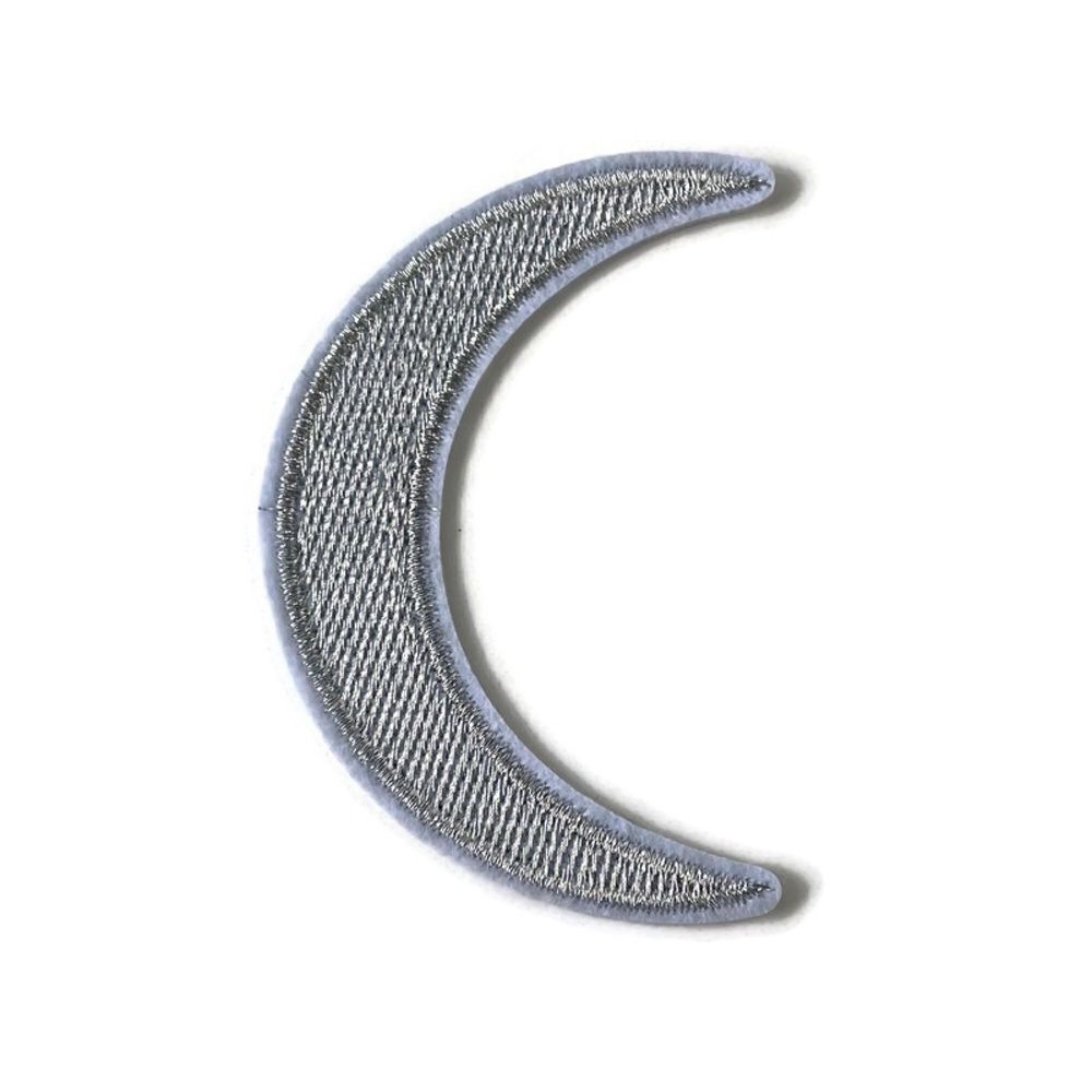 Silver Crescent Moon Embroidered Patch
